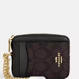 Coach Zip Card Case in Brown and Black Signature